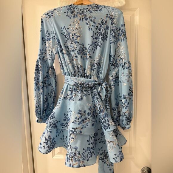 NWOT BRONX ADN BANCO BEDOUIN BLUE POPPY SHORT DRESS Floral Wrap Dress - Picture 13 of 15